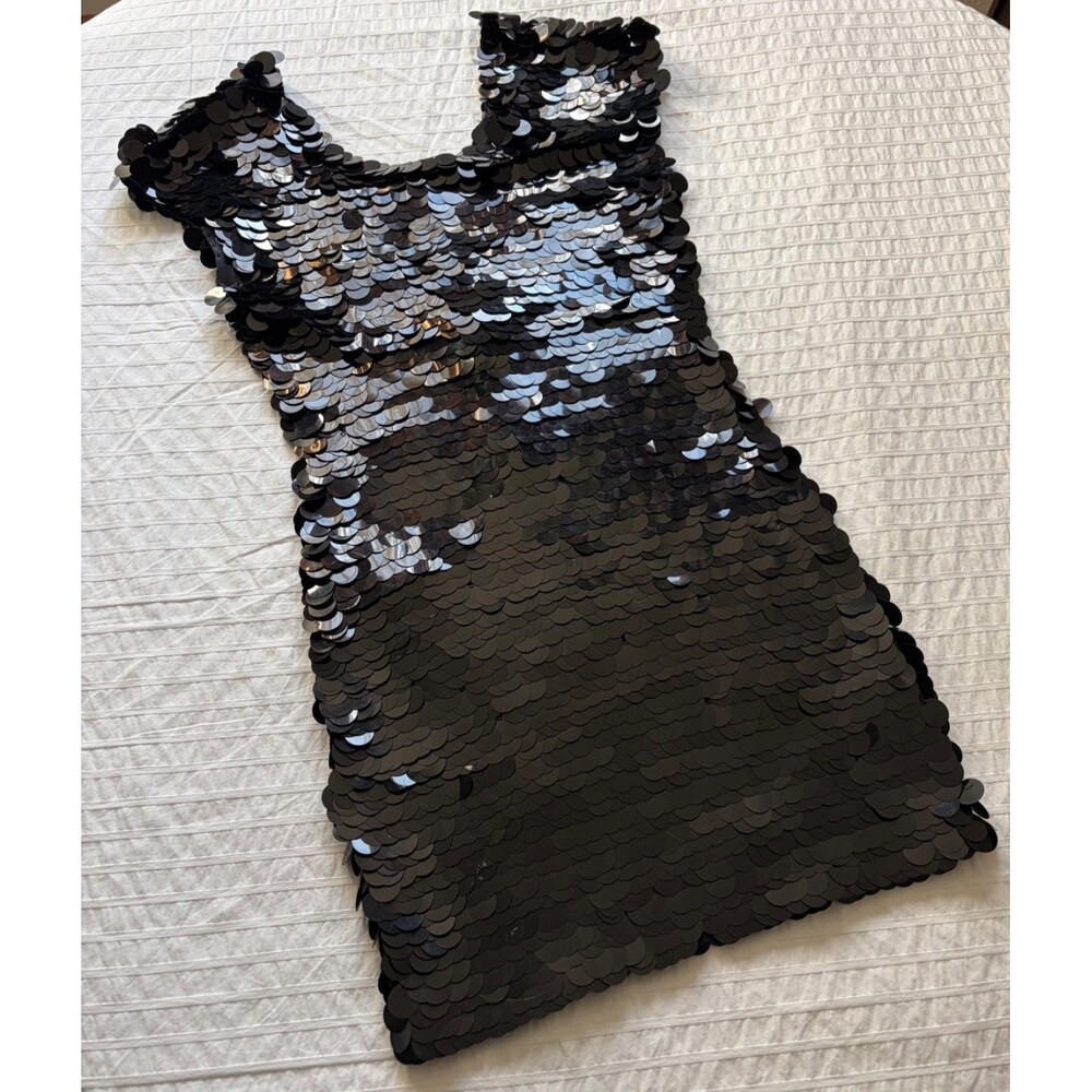 Black Mini Dress Sz 9 Party Cocktail Cruise Sequin Disc Stretch Martha Riestra